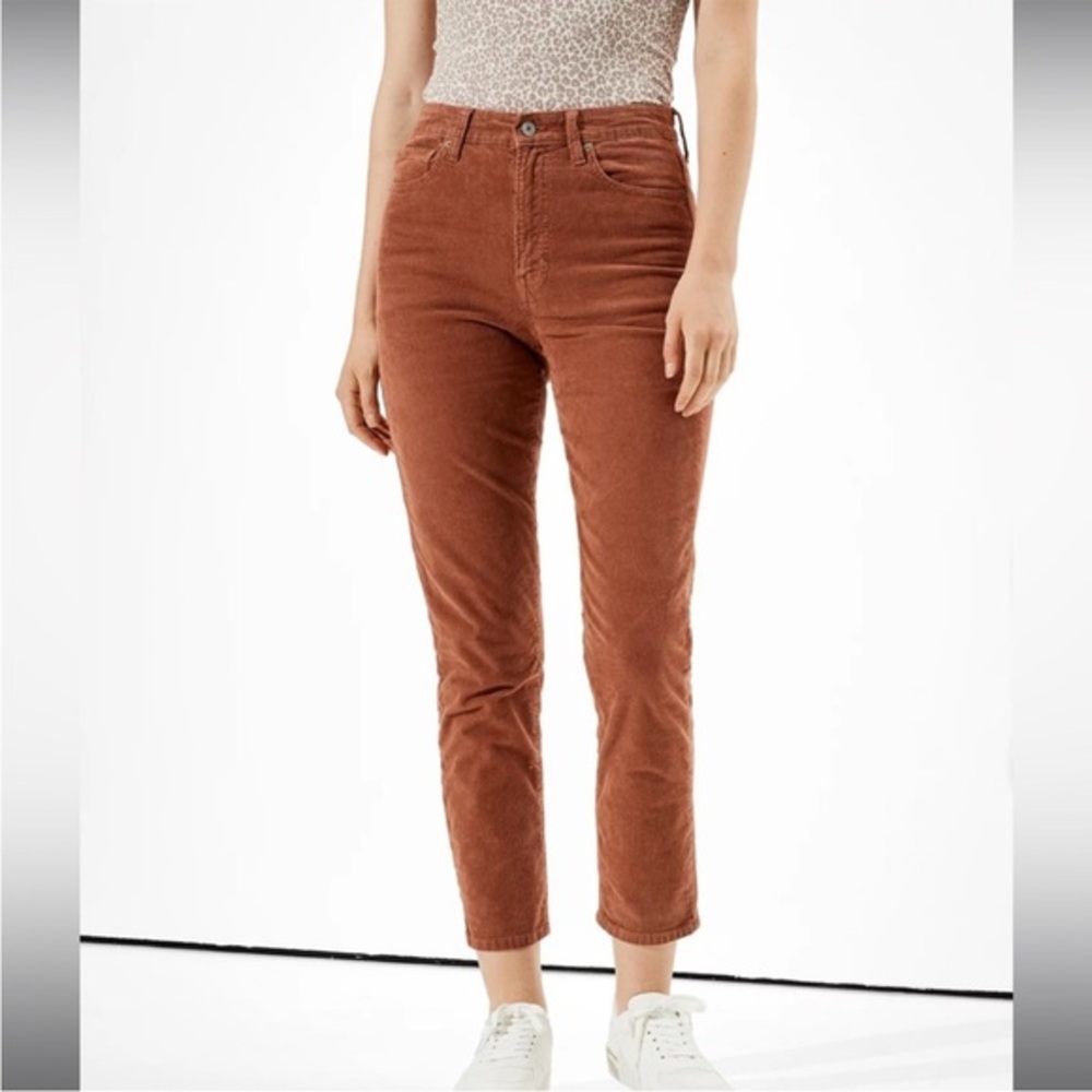 AEO Mom Straight Jeans Corduroy Burnt Orange Rust Size 6 Stretch